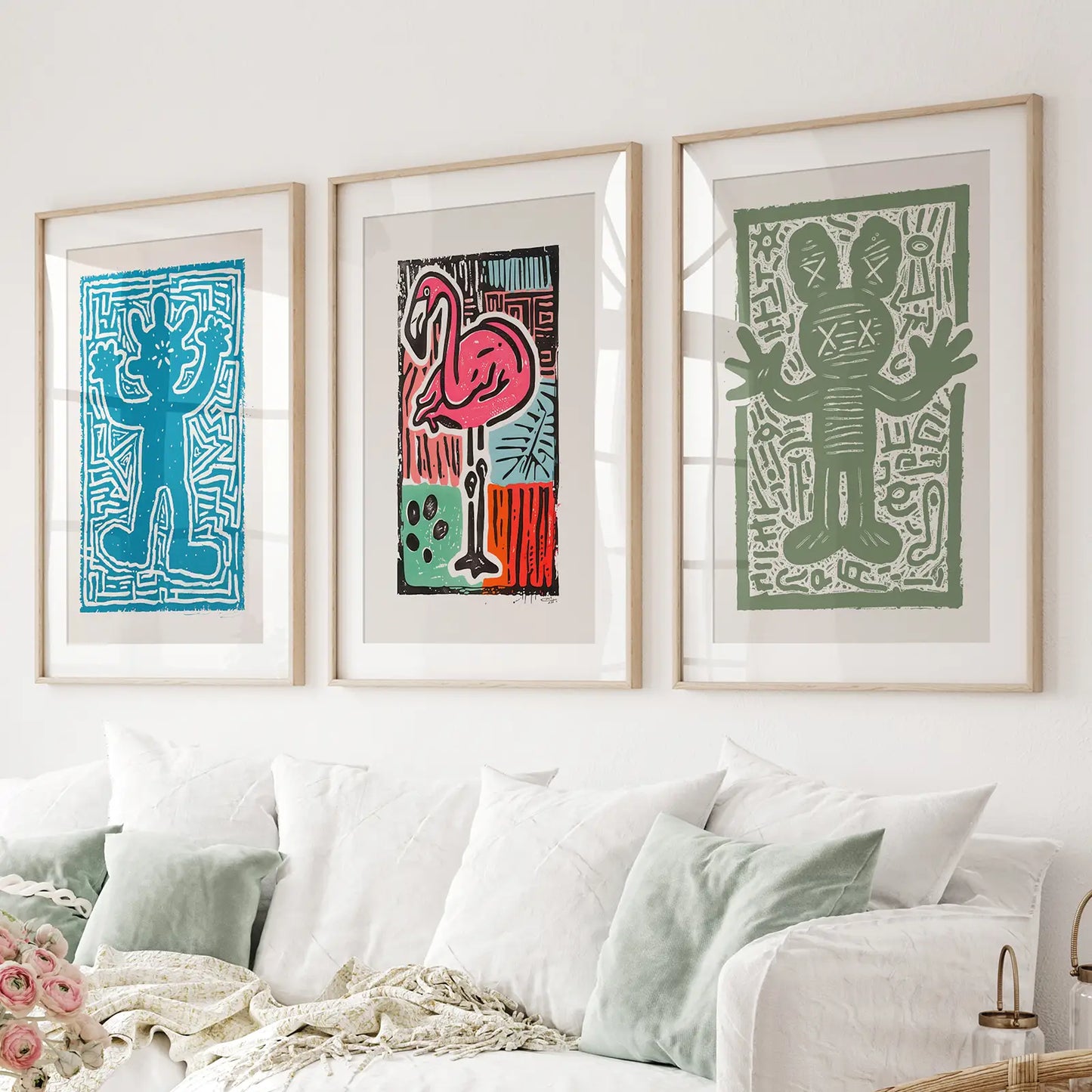 Colorful Groovy Wall Art Set of 3 Trendy Retro Prints
