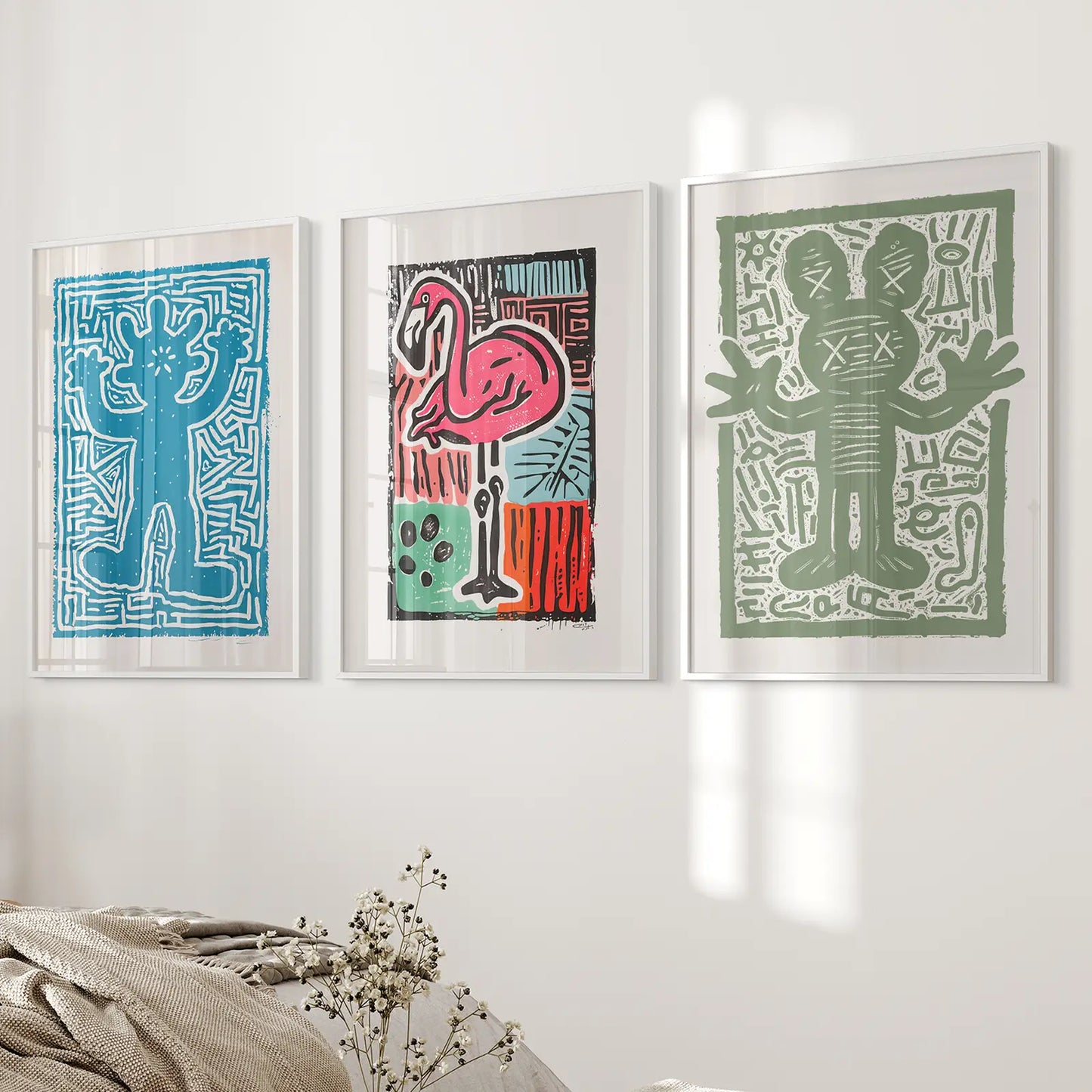 Colorful Groovy Wall Art Set of 3 Trendy Retro Prints