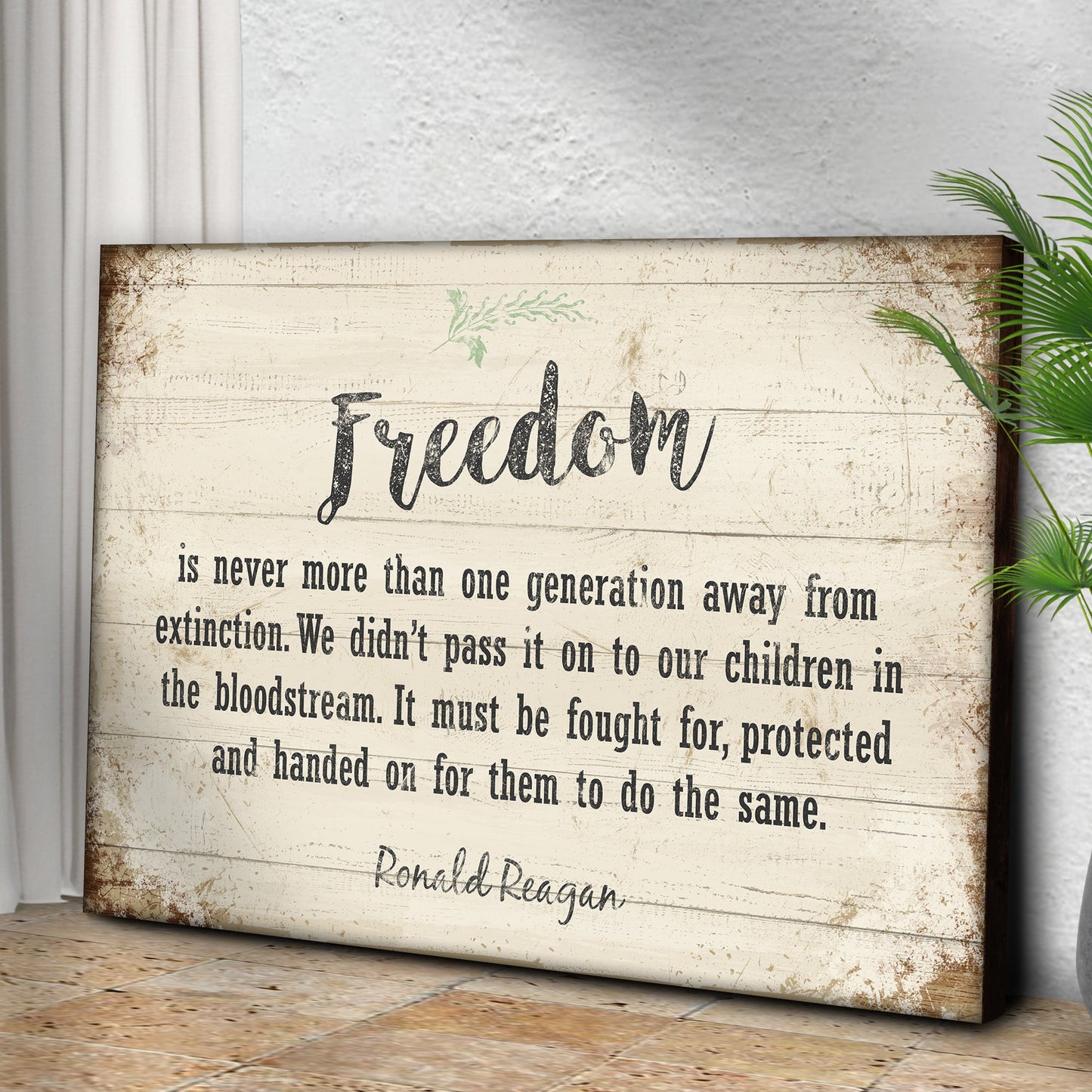 Freedom By Ronald Reagan Patriotic Canvas Sign II