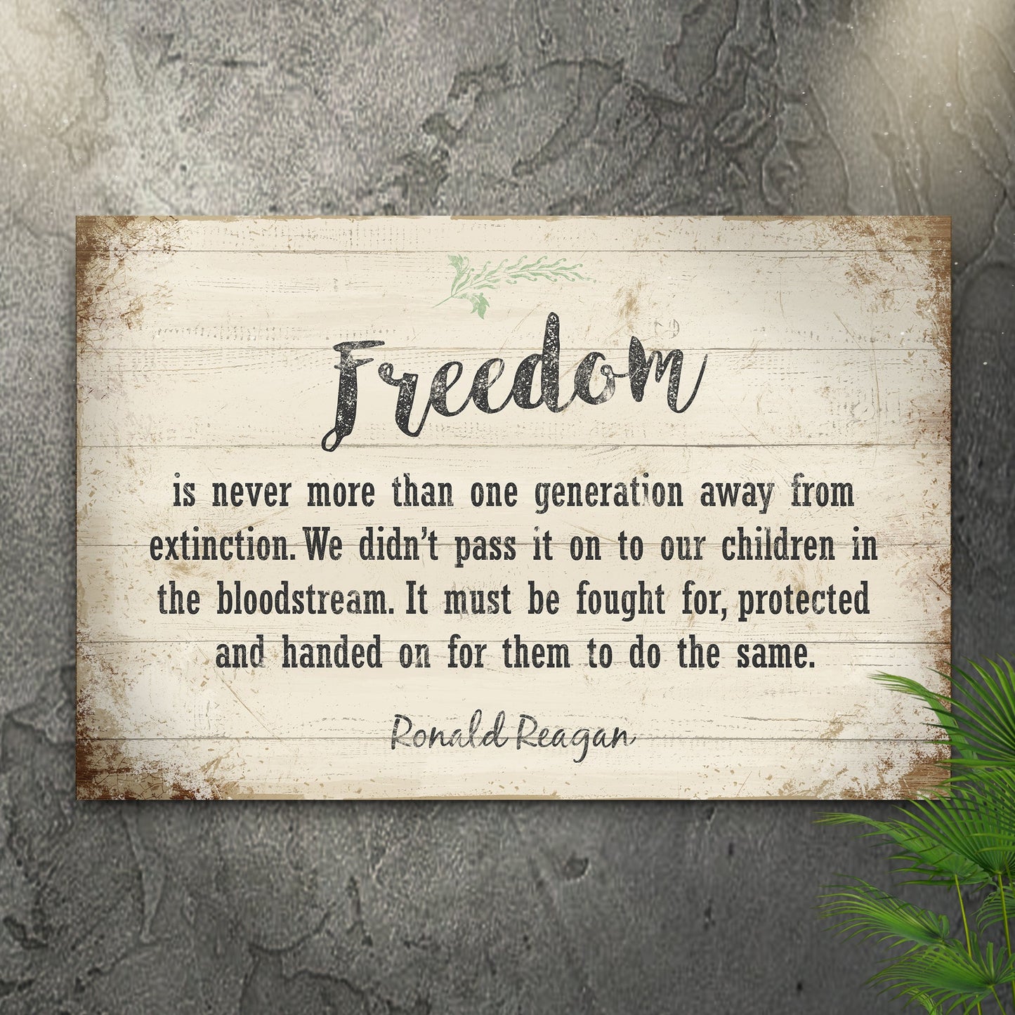 Freedom quote by Ronald Reagan patriotic rustic word-art canvas sign