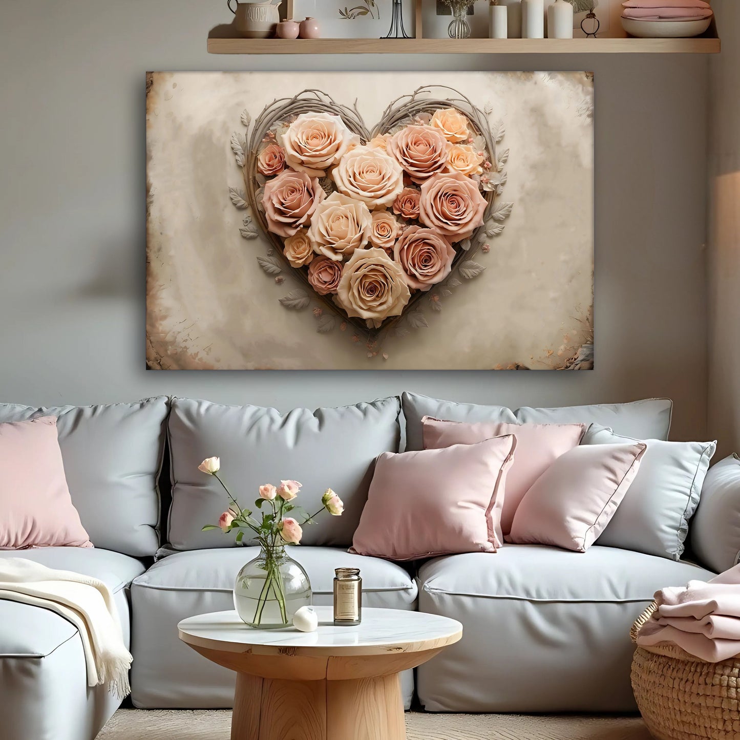 3D Floral Heart Canvas Wall Art
