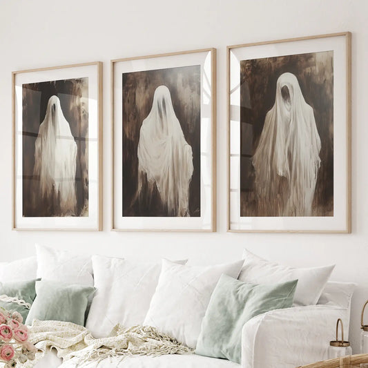 Vintage ghosts Halloween wall art poster set