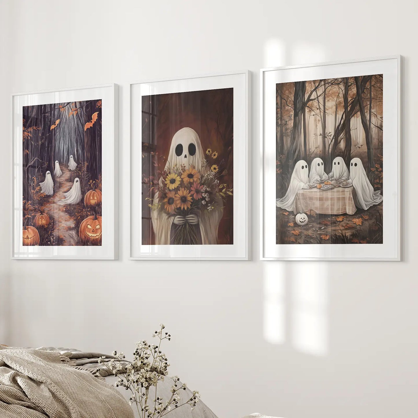 Charming Spooky Ghosts Fall Wall Art Set of 3