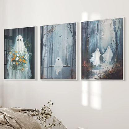 Cute Ghosts Halloween Wall Art Set of 3 Prints