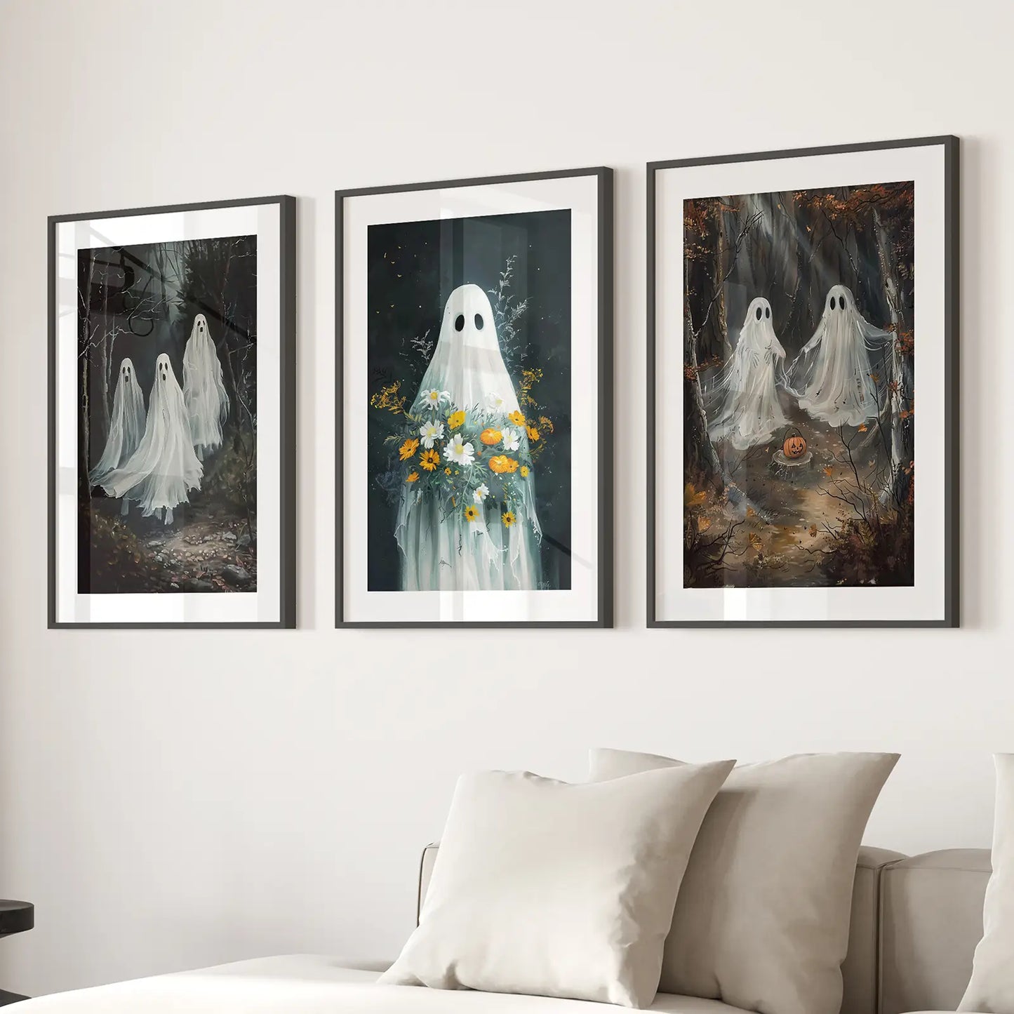 Halloween Ghosts in the Forest Wall Art Set of 3