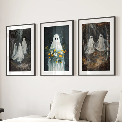 Halloween Ghosts in the Forest Wall Art Set of 3