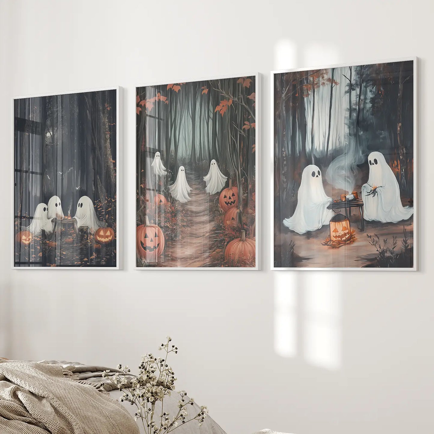 Ghost Couple Fall Forest Wall Art Set of 3 Prints