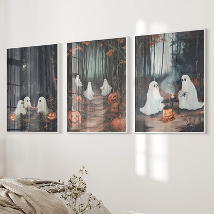 Ghost Couple Fall Forest Wall Art Set of 3 Prints