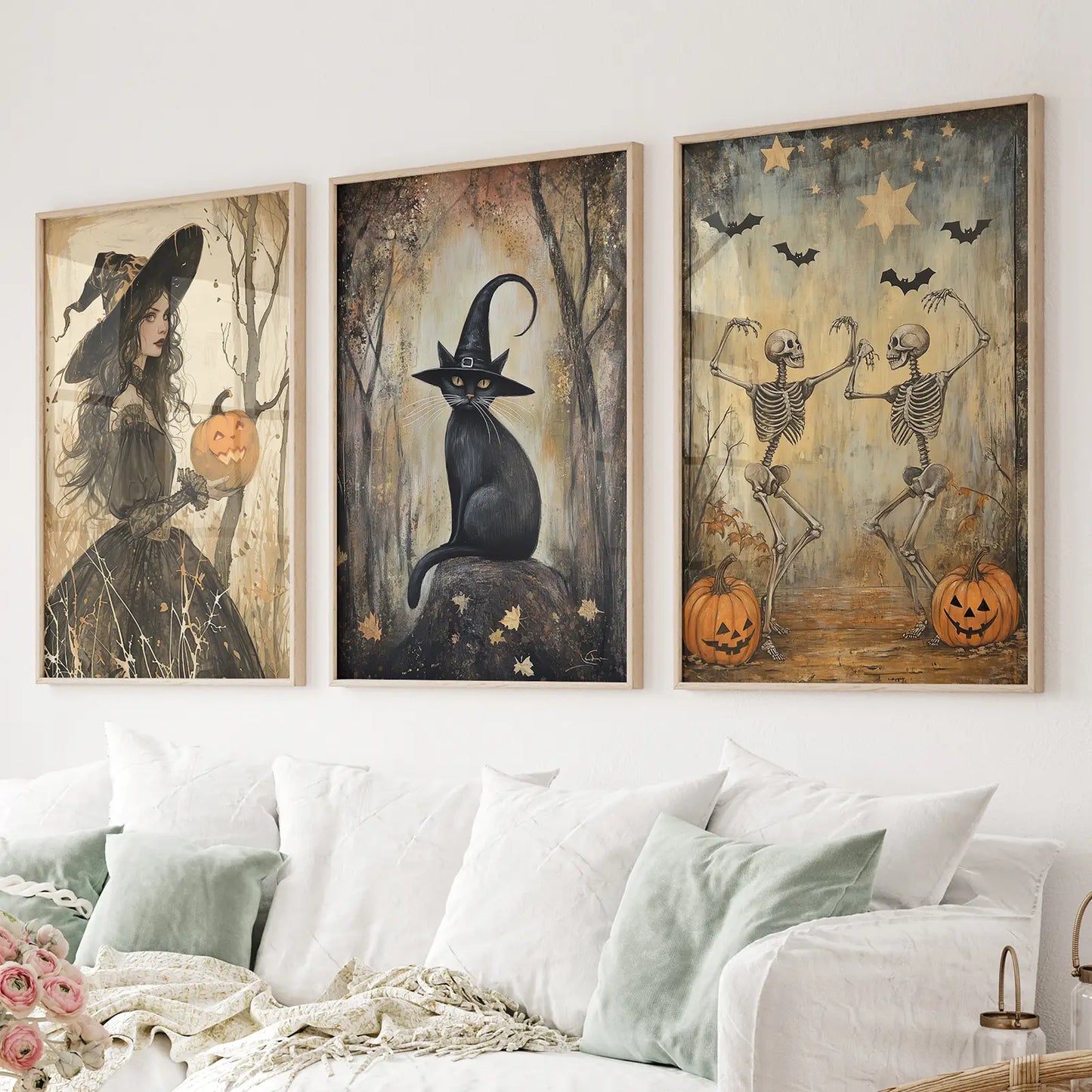 Witchy Halloween Wall Art Set of 3 Prints Decor