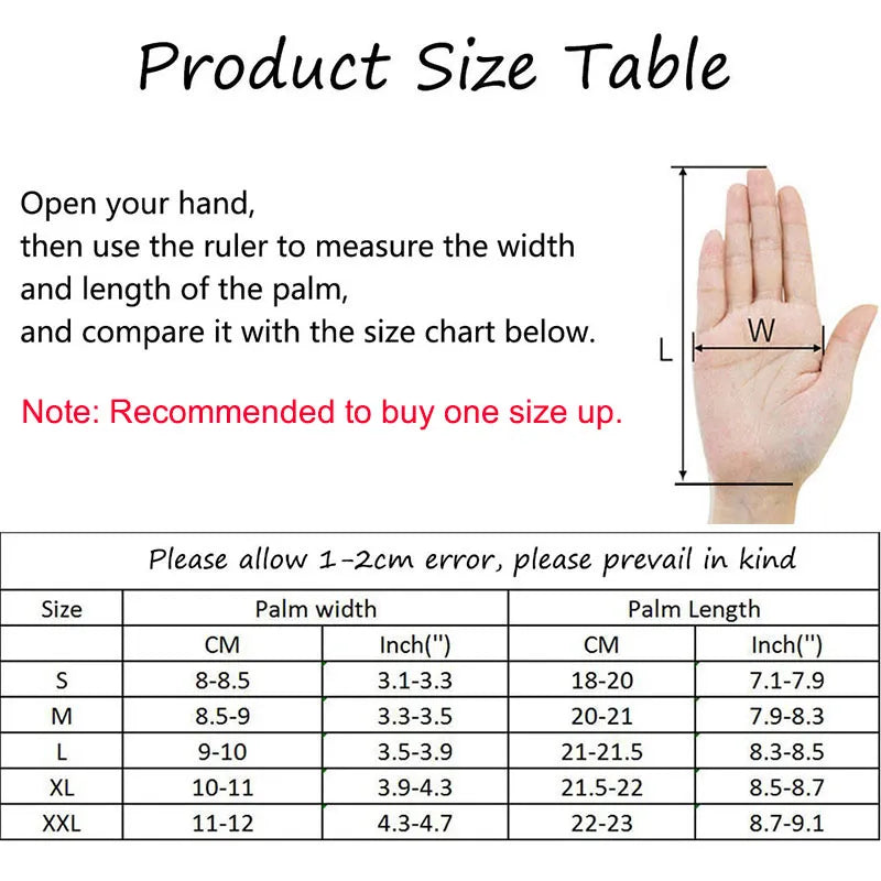 Hand measurement guide with size chart for palm width and length winter touchscreen gloves
