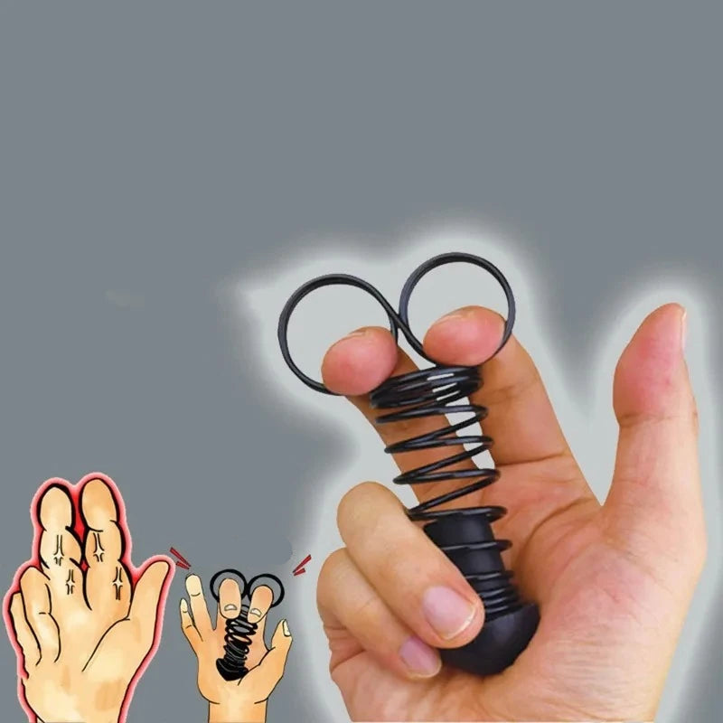 Hand squeezing finger grip trainer demonstrating proper exercise form