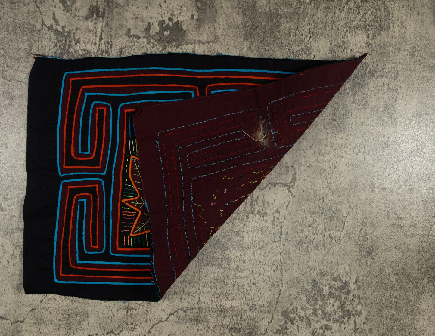 Black Orange and Blue Rooster Mola Tapestry Wall Hanging