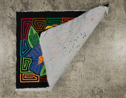 Two Parrots Mola Tapestry Orange and Blue Wall Hanging