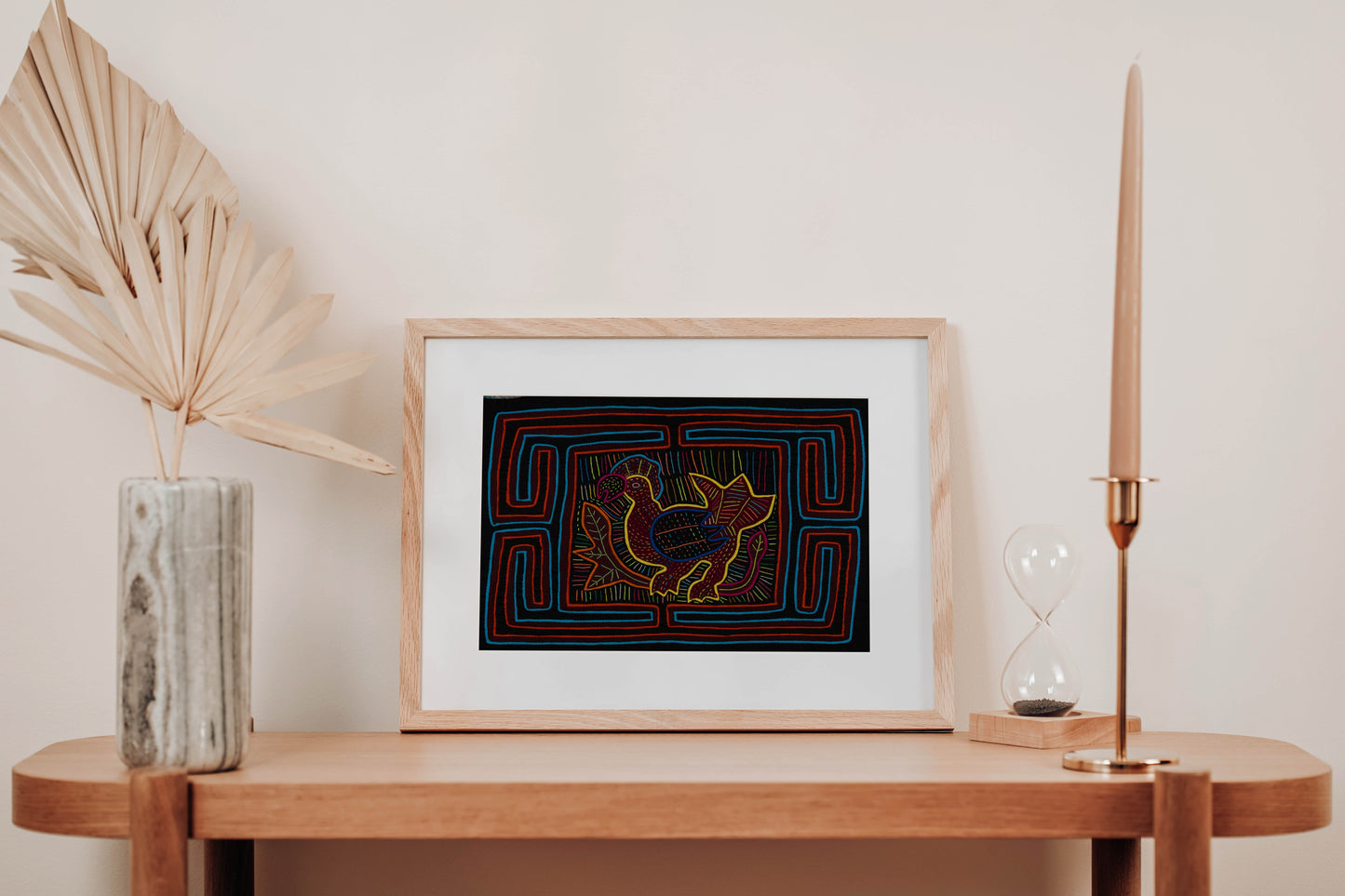Black Orange and Blue Rooster Mola Tapestry Wall Hanging