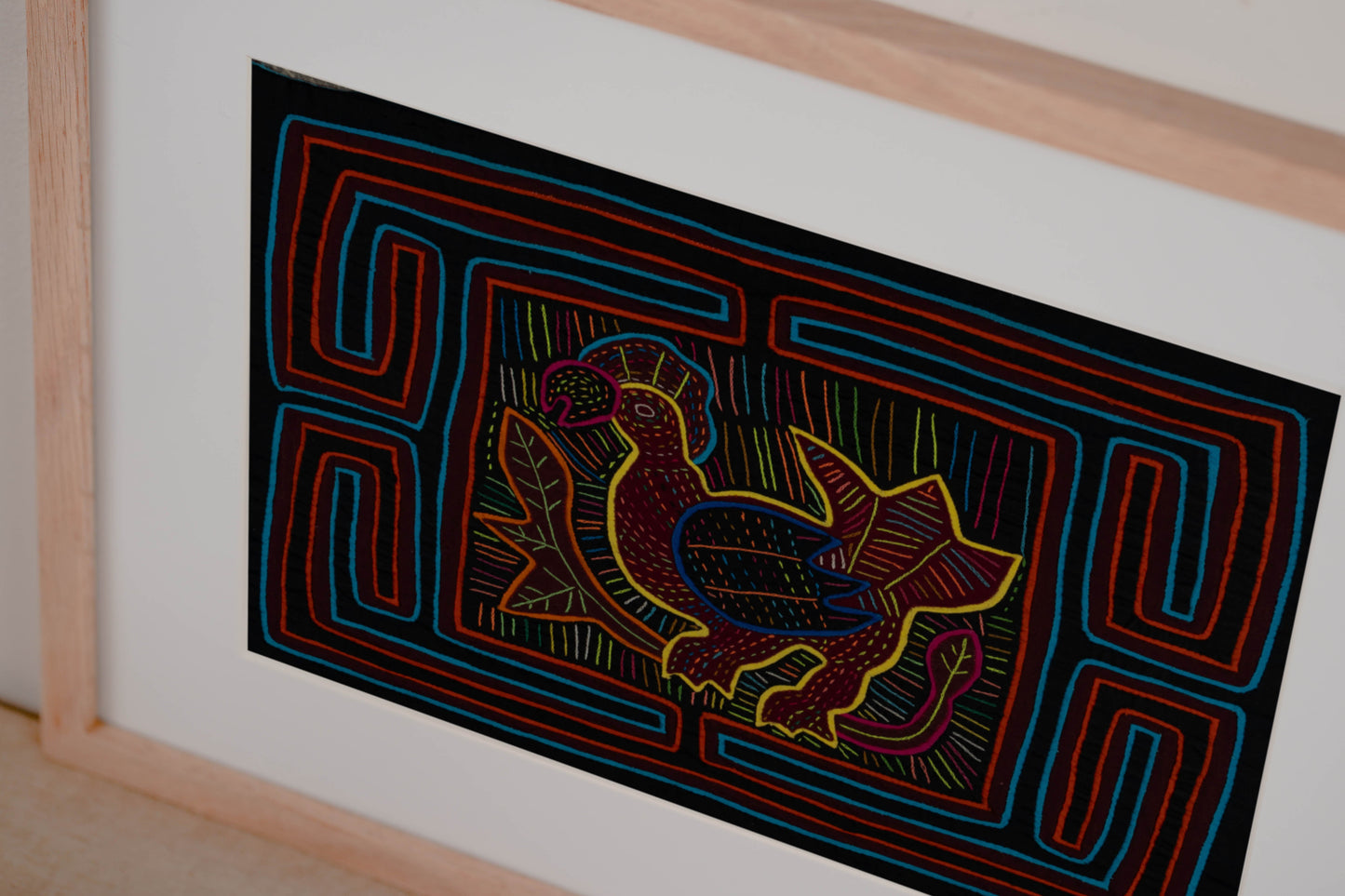 Black Orange and Blue Rooster Mola Tapestry Wall Hanging