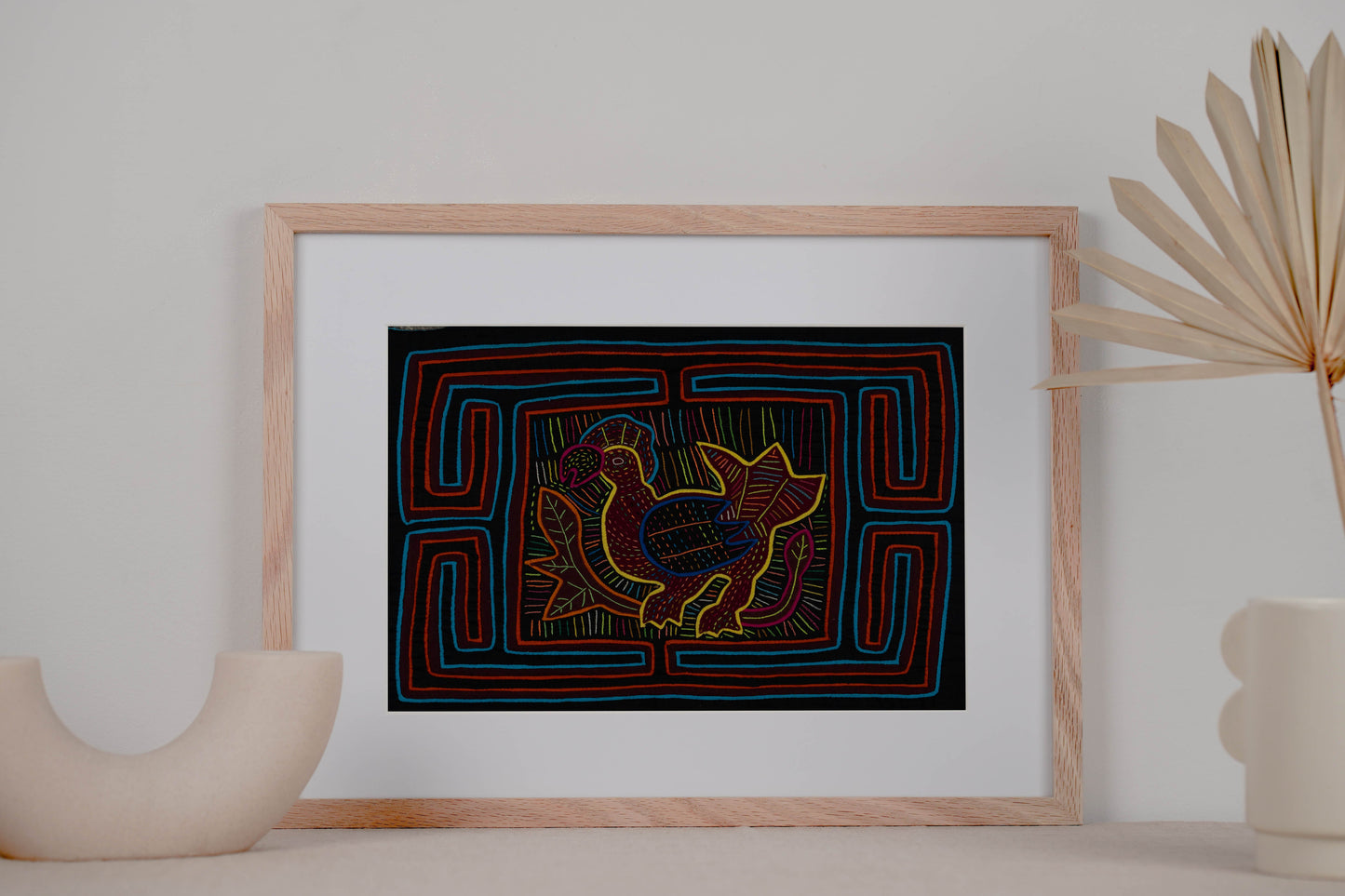 Black Orange and Blue Rooster Mola Tapestry Wall Hanging