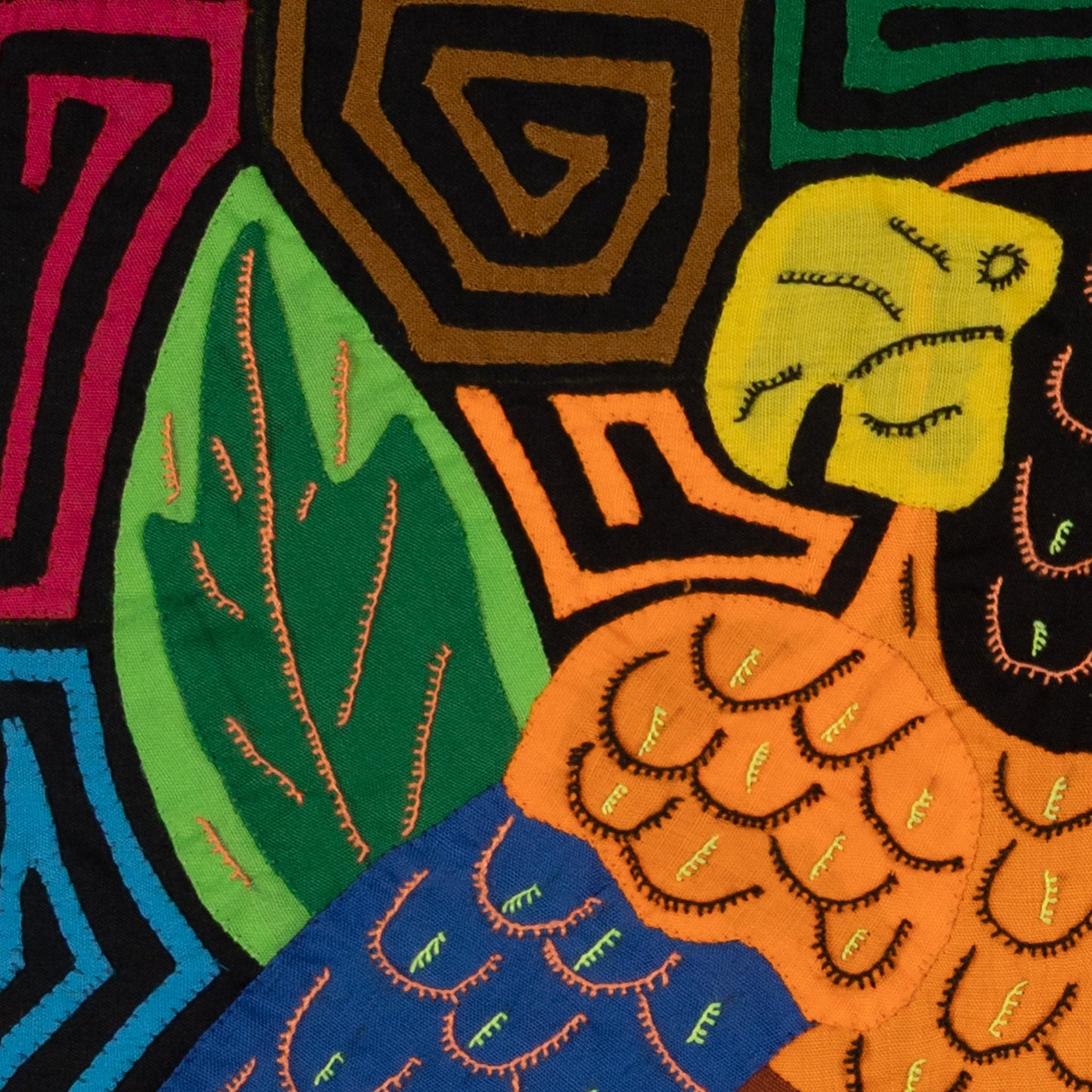 Two Parrots Mola Tapestry Orange and Blue Wall Hanging
