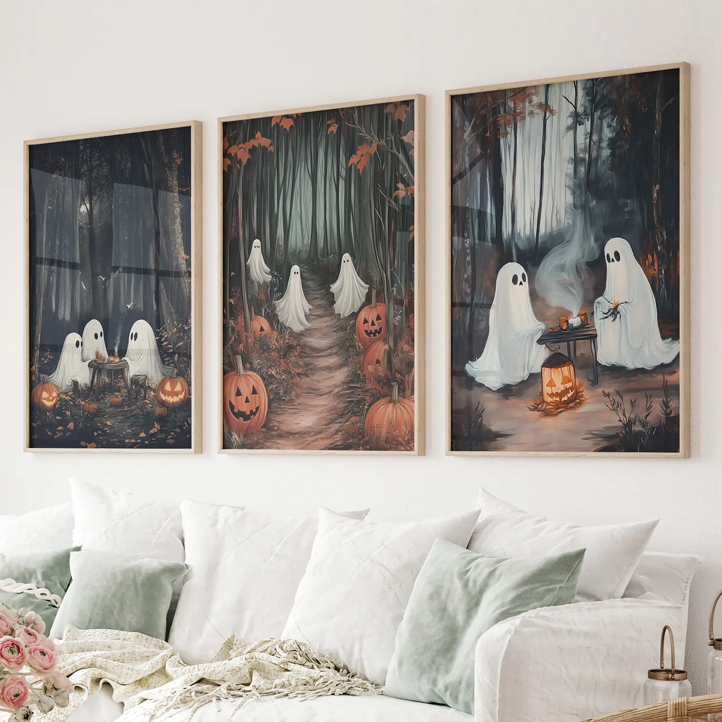 Ghost Couple Fall Forest Wall Art Set of 3 Prints