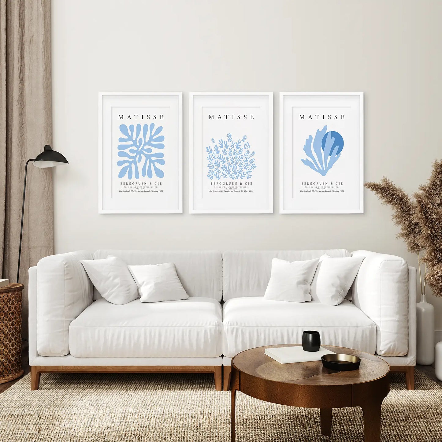 Light Blue Abstract Wall Art Set of 3 Exhibition Prints