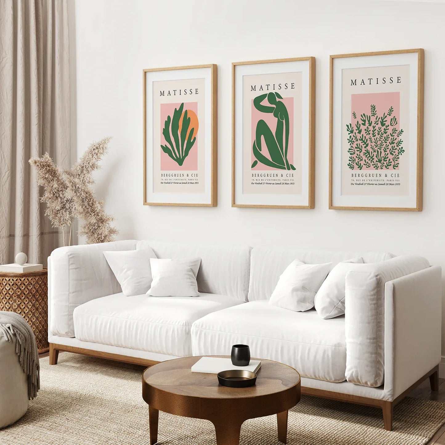 Pink Green Abstract Wall Art Set of 3 Modern Prints