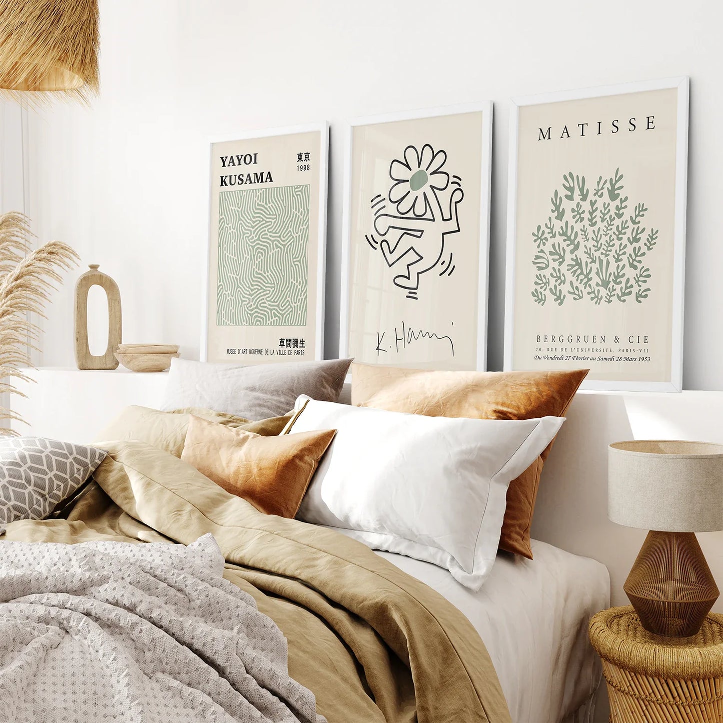 Sage Green Abstract Wall Art Set of 3, Modern Cutout Prints