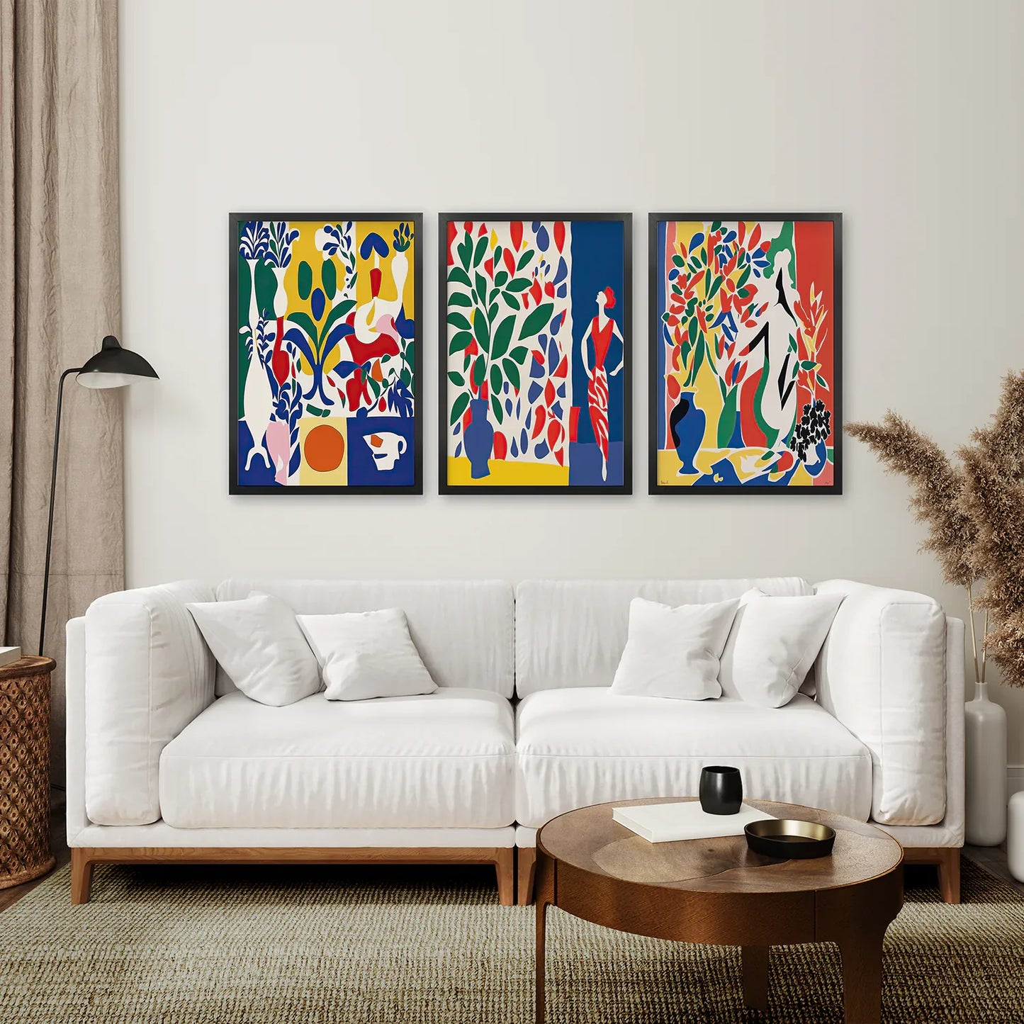 Modern Colorful Floral Wall Art Set of 3 Prints