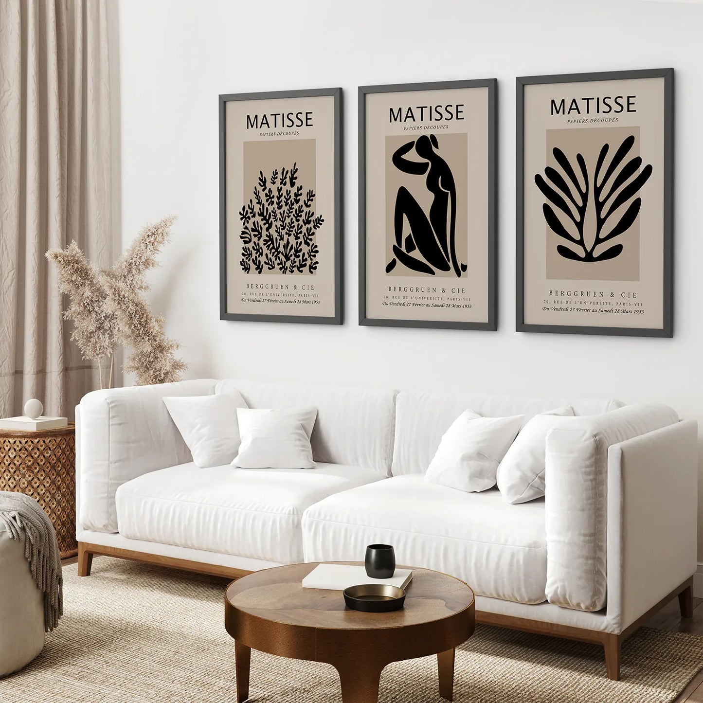 Black Beige Abstract Wall Art Set of 3, Vintage Prints