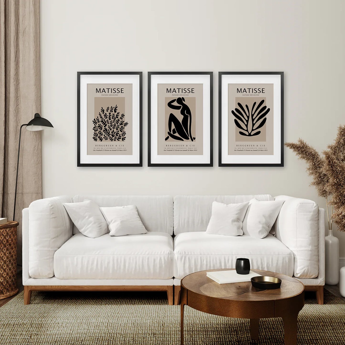 Black Beige Abstract Wall Art Set of 3, Vintage Prints