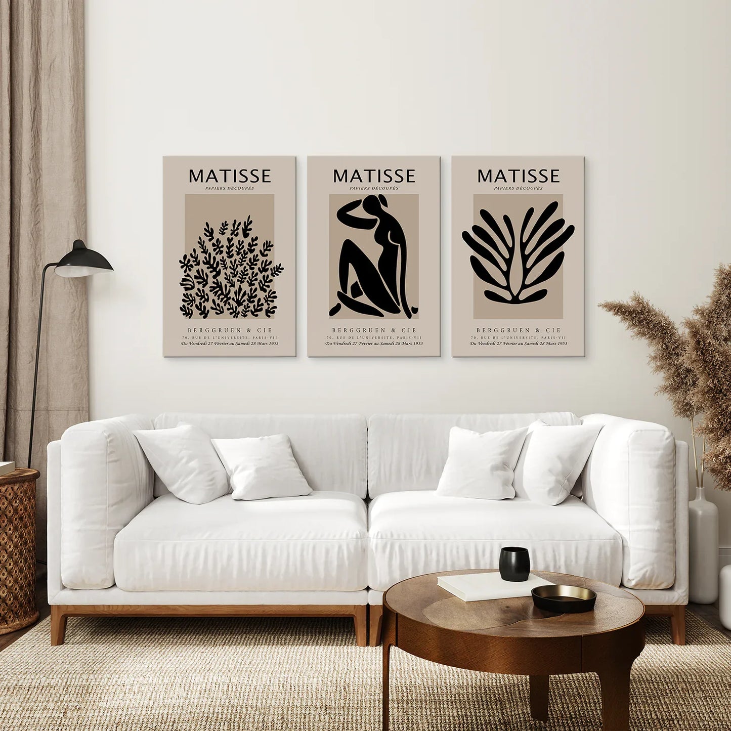 Black Beige Abstract Wall Art Set of 3, Vintage Prints