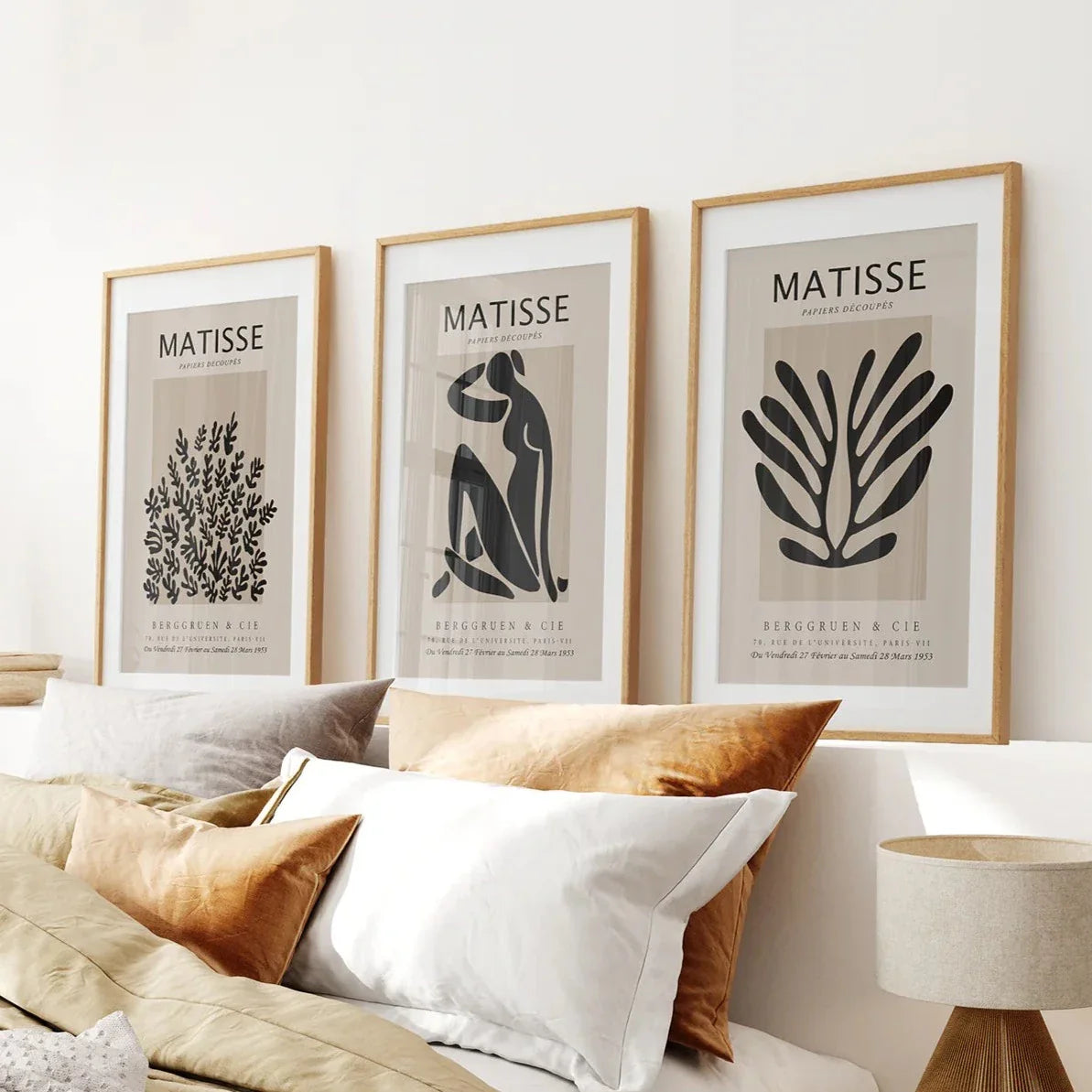 Black and beige vintage abstract wall art set of 3 prints