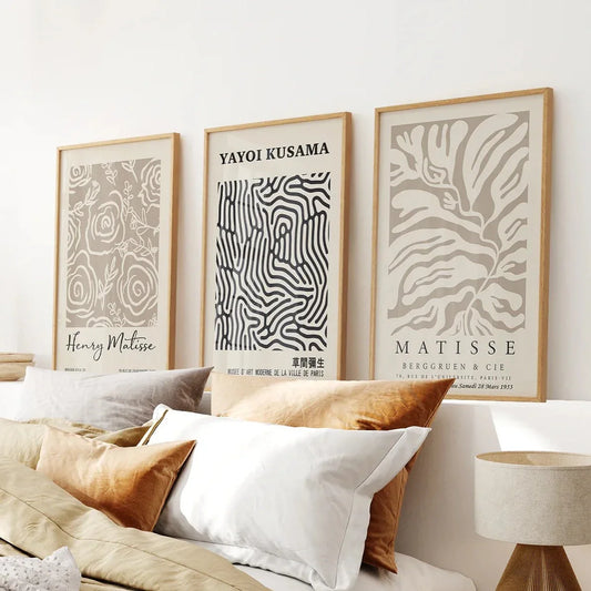 Pastel beige abstract modern wall art set of 3 prints