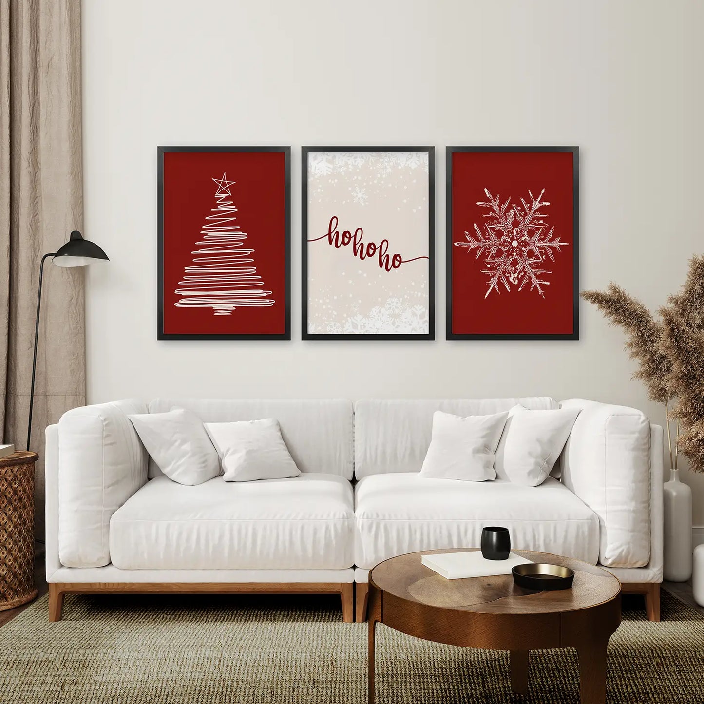 Red Christmas Tree and Snowflake Wall Art Set of 3