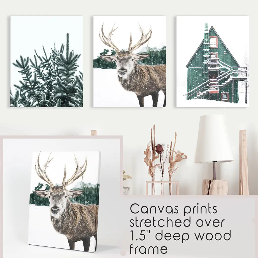 Rustic Christmas Wall Art Set of 3 Deer Prints