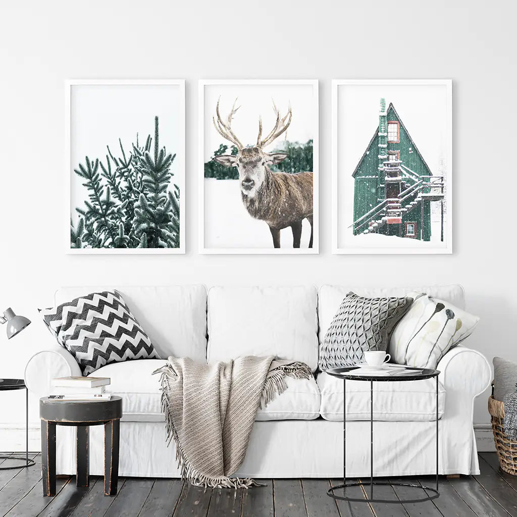 Rustic Christmas Wall Art Set of 3 Deer Prints