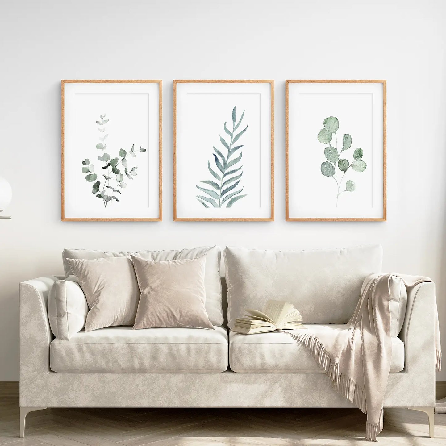 Watercolor Botanical Wall Art Set of 3 Green Leaf Prints