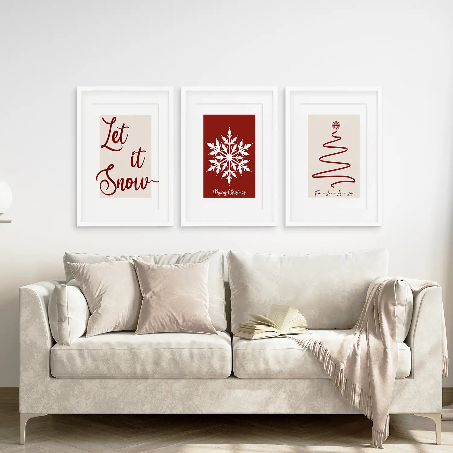 Merry Christmas Wall Art Set of 3, Minimalist Holiday Decor