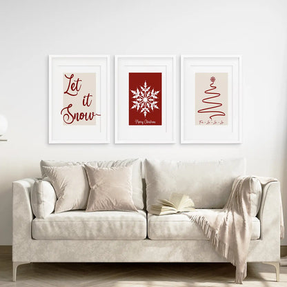 Merry Christmas Wall Art Set of 3, Minimalist Holiday Decor