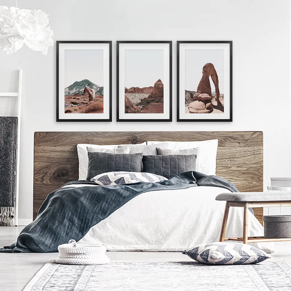 Arches National Park Wall Art Set of 3. Horse in Desert