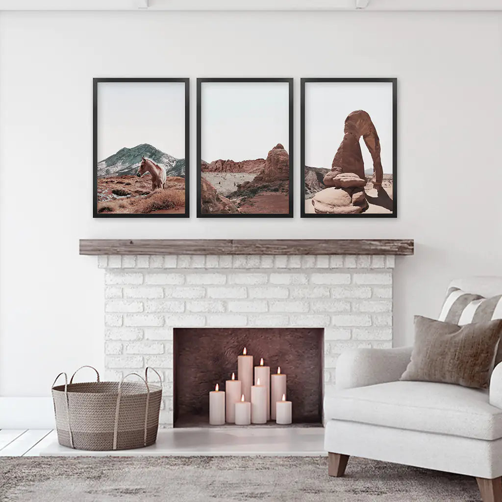 Arches National Park Wall Art Set of 3. Horse in Desert