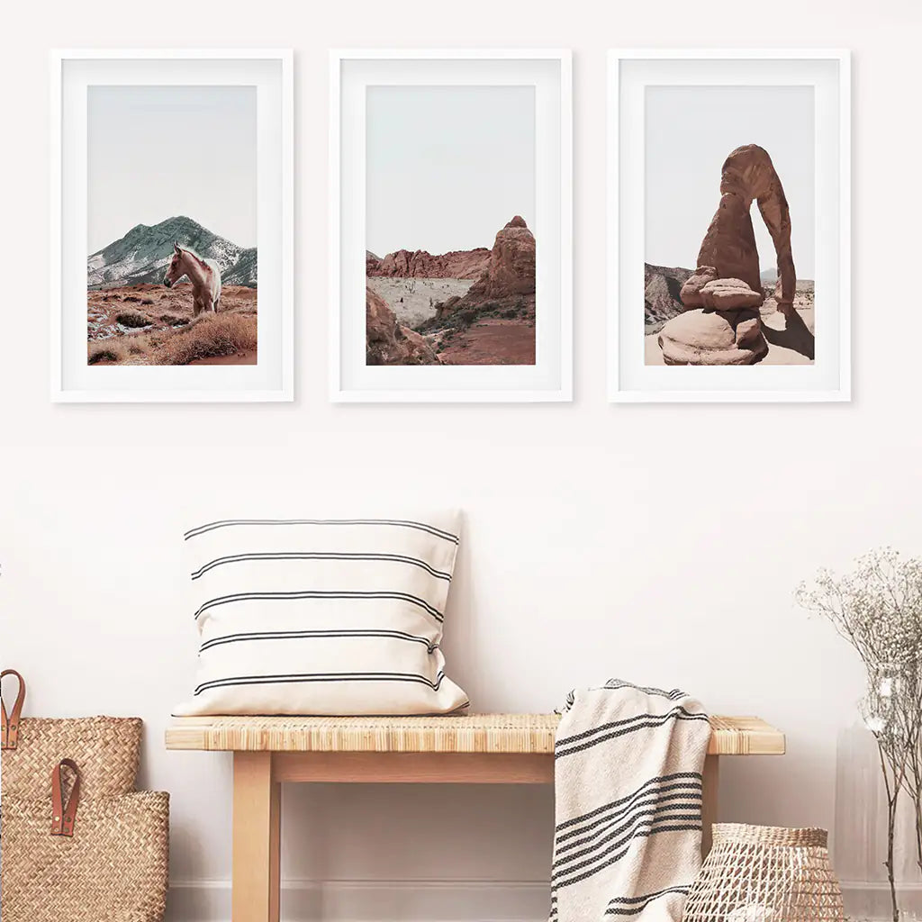 Arches National Park Wall Art Set of 3. Horse in Desert
