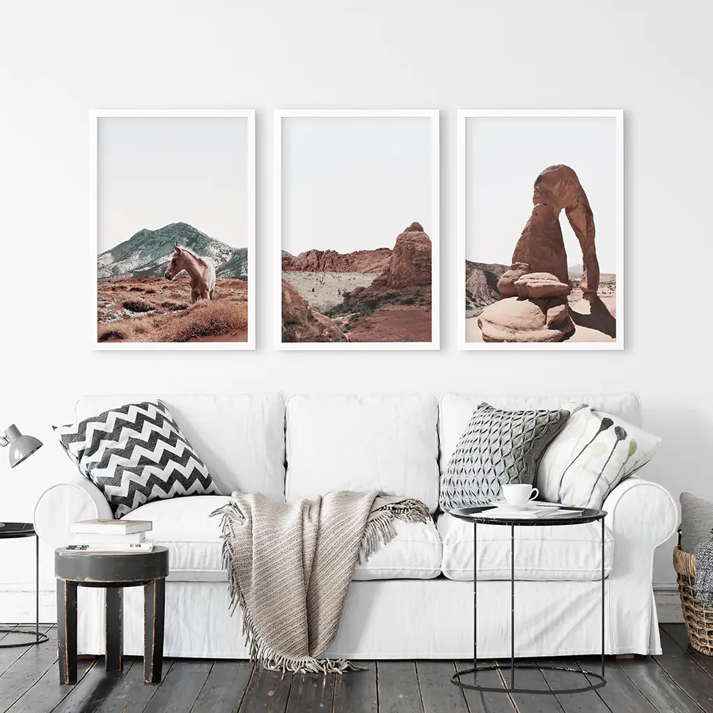 Arches National Park Wall Art Set of 3. Horse in Desert