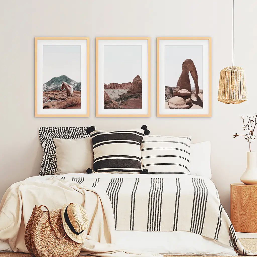 Arches National Park Wall Art Set of 3. Horse in Desert