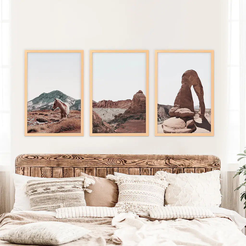 Arches National Park Wall Art Set of 3. Horse in Desert