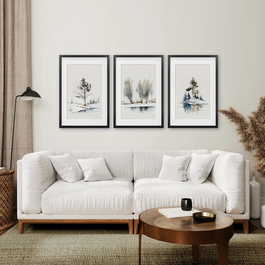 Vintage Watercolor Forest Wall Art, 3 Piece Print Set