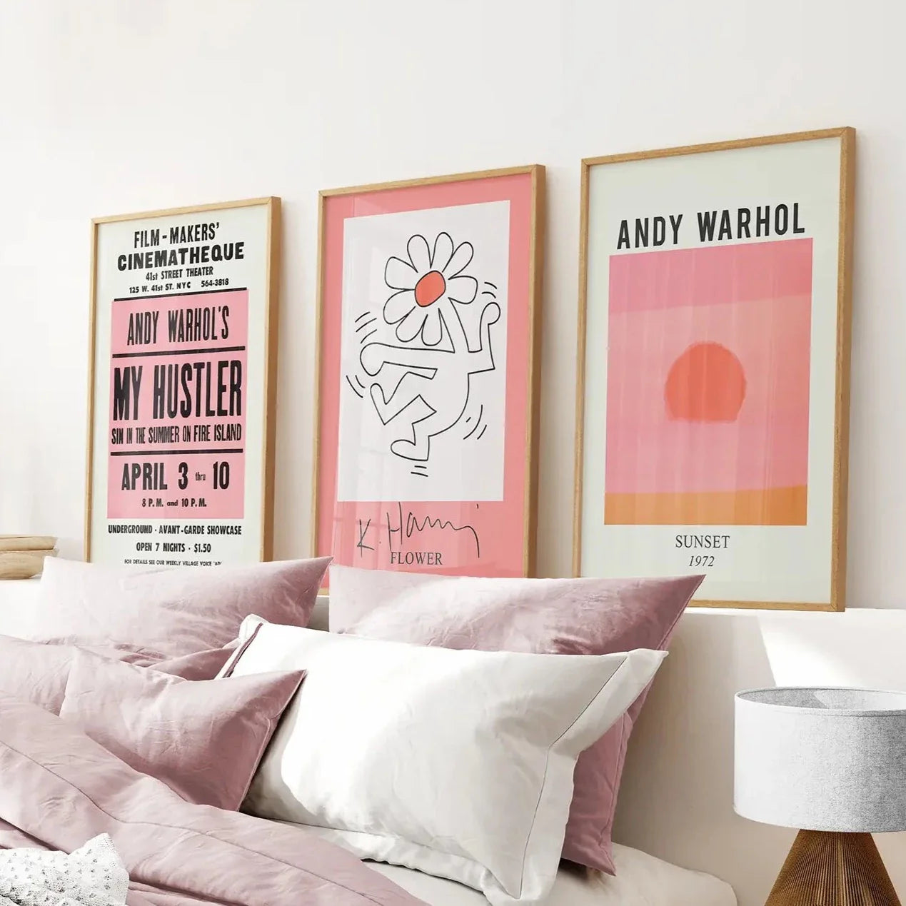 Colorful pop art wall art set of 3 bright pink prints