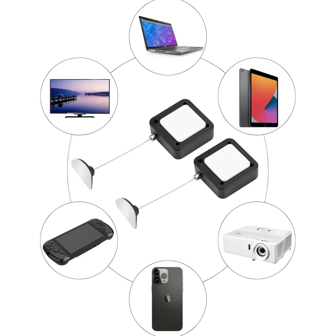 Remote Rescuer adhesive base holding TV remote by slim cable for all devices