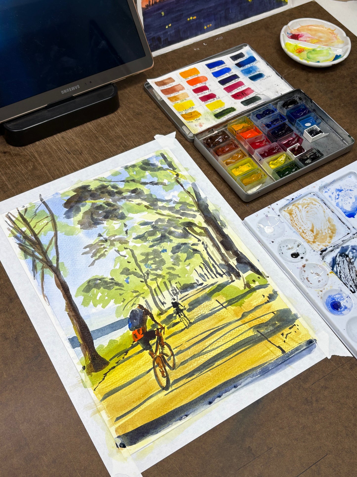 Biking the Hudson River Watercolor Art Print