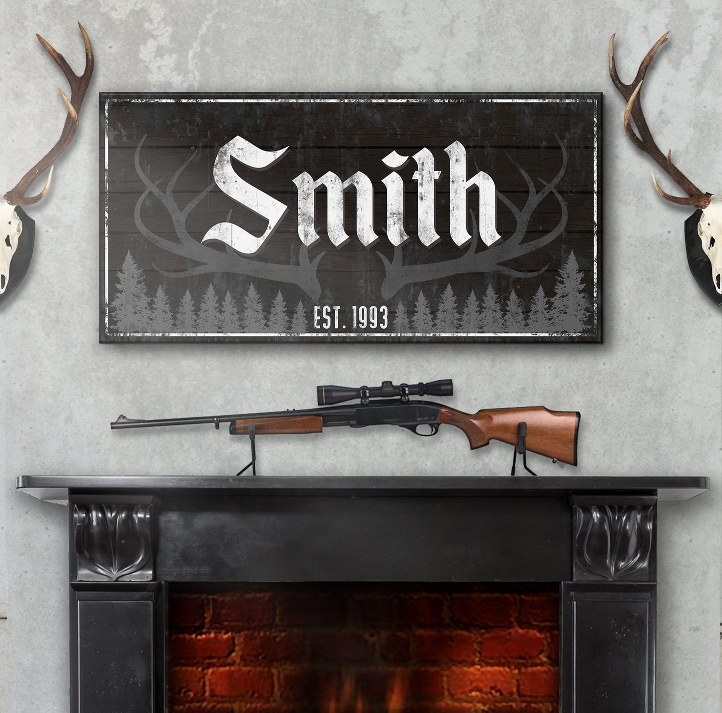 Rustic Family Antler Canvas Wall Art Sign