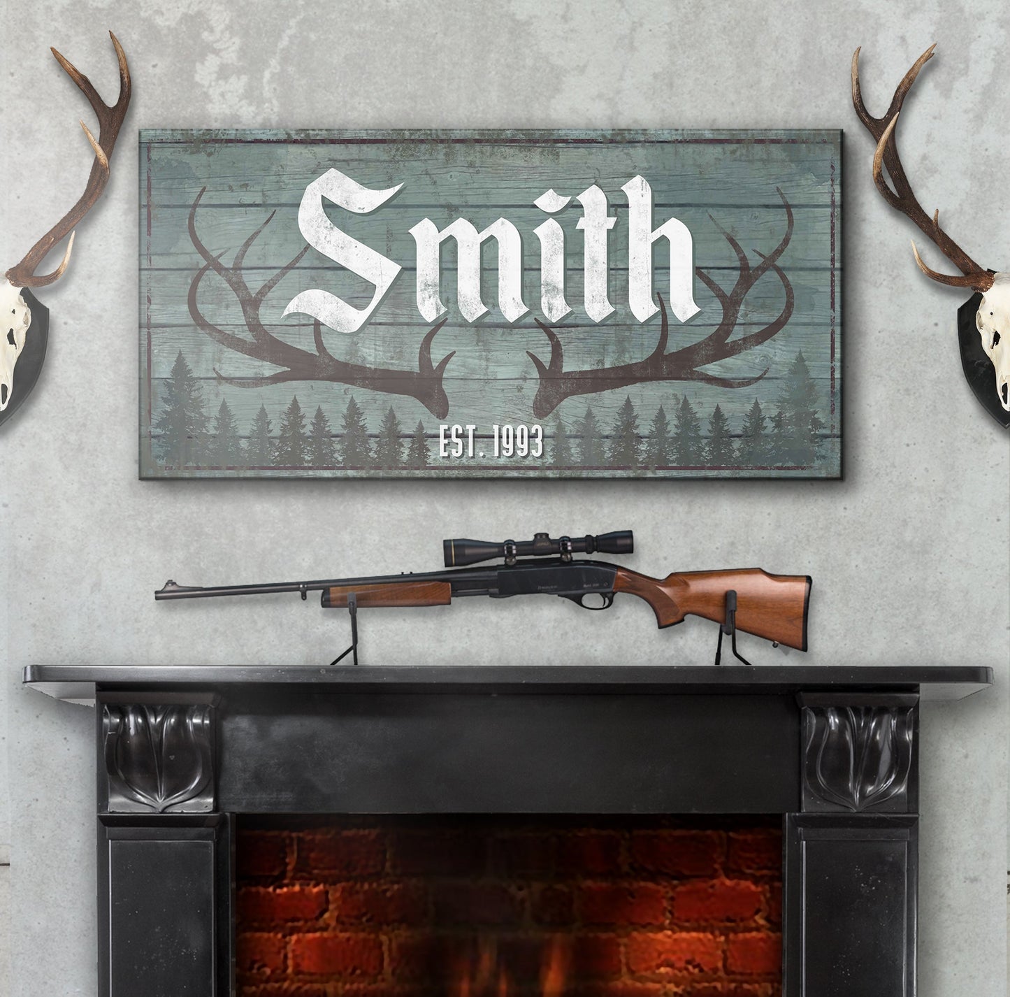 Rustic Family Antler Canvas Sign II