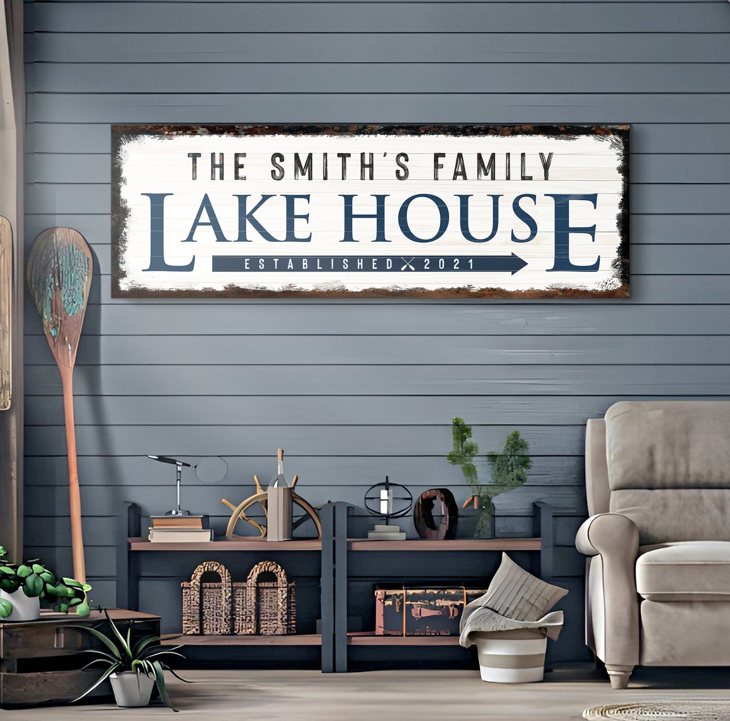 Family Lake House Personalized Arrow Canvas Sign